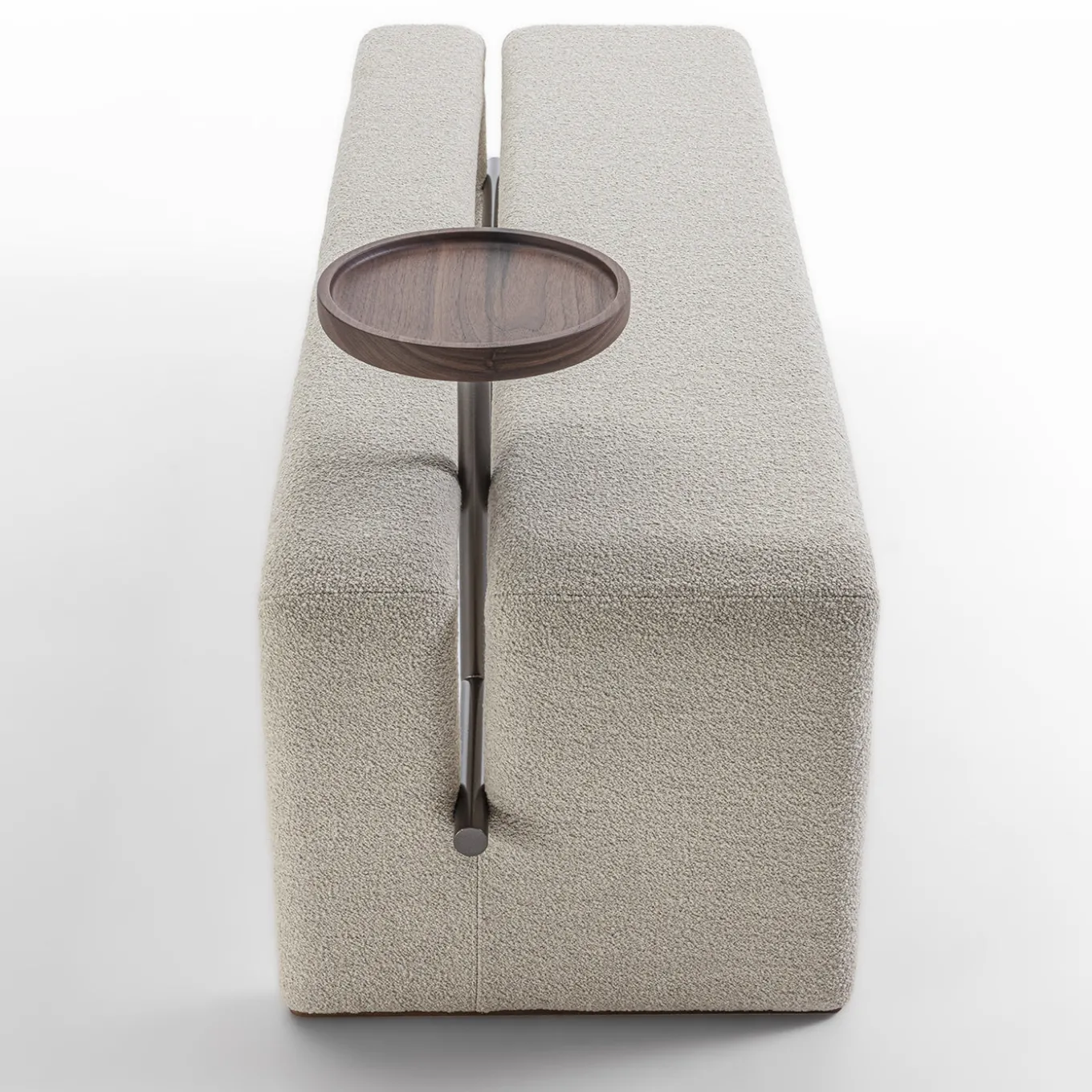 Butter White Fabric Bench with Walnut Tray