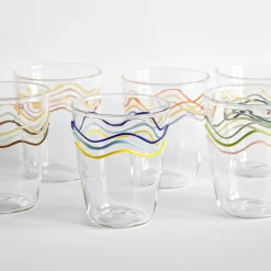 Cabinet De Curiosités Set Of 6 Water Glasses With Colored Waves