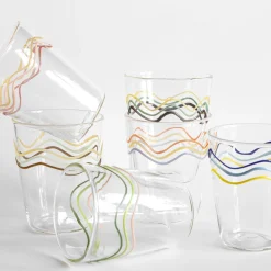 Cabinet De Curiosités Set Of 6 Water Glasses With Colored Waves