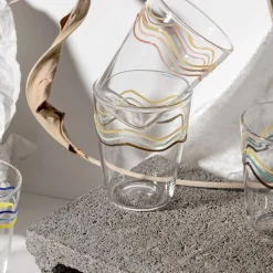 Cabinet De Curiosités Set Of 6 Water Glasses With Colored Waves
