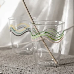Cabinet De Curiosités Set Of 6 Water Glasses With Colored Waves
