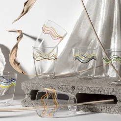 Cabinet De Curiosités Set Of 6 Water Glasses With Colored Waves