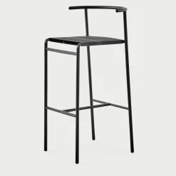 Café Chair Black Bar Stool with Black Rubber Straps Seat