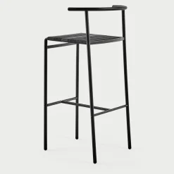 Café Chair Black Bar Stool with Black Rubber Straps Seat