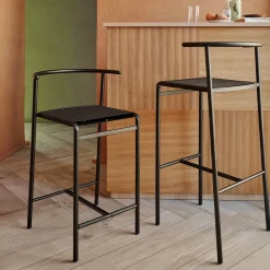 Café Chair Black Bar Stool with Black Rubber Straps Seat
