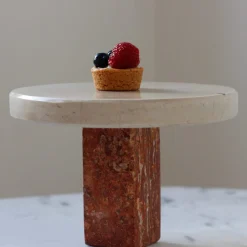 Cake Stand in Apulia Stone and Red Travertine Marble