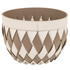 Canaria Small Braided Beige & Taupe Leather Basket