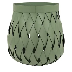 Canaria Tall Braided Green Leather Basket