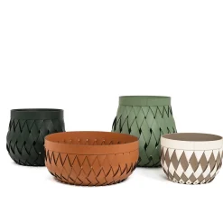 Canaria Tall Braided Green Leather Basket