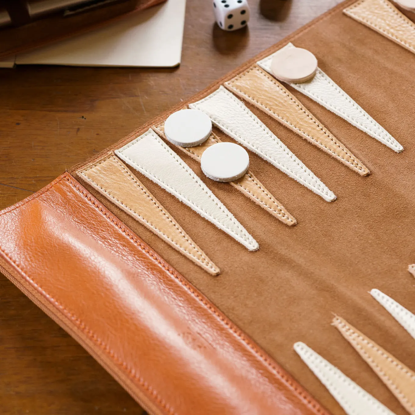 Caramel Leather Travel Backgammon Set