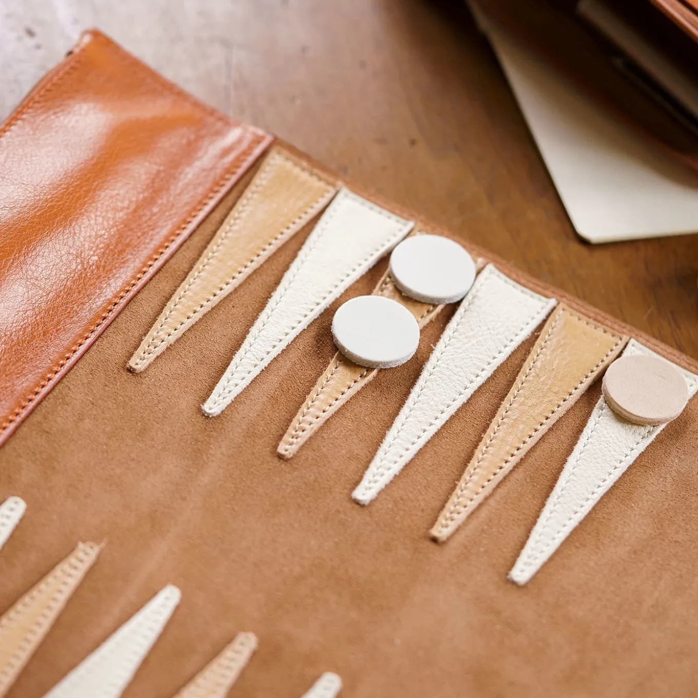 Caramel Leather Travel Backgammon Set