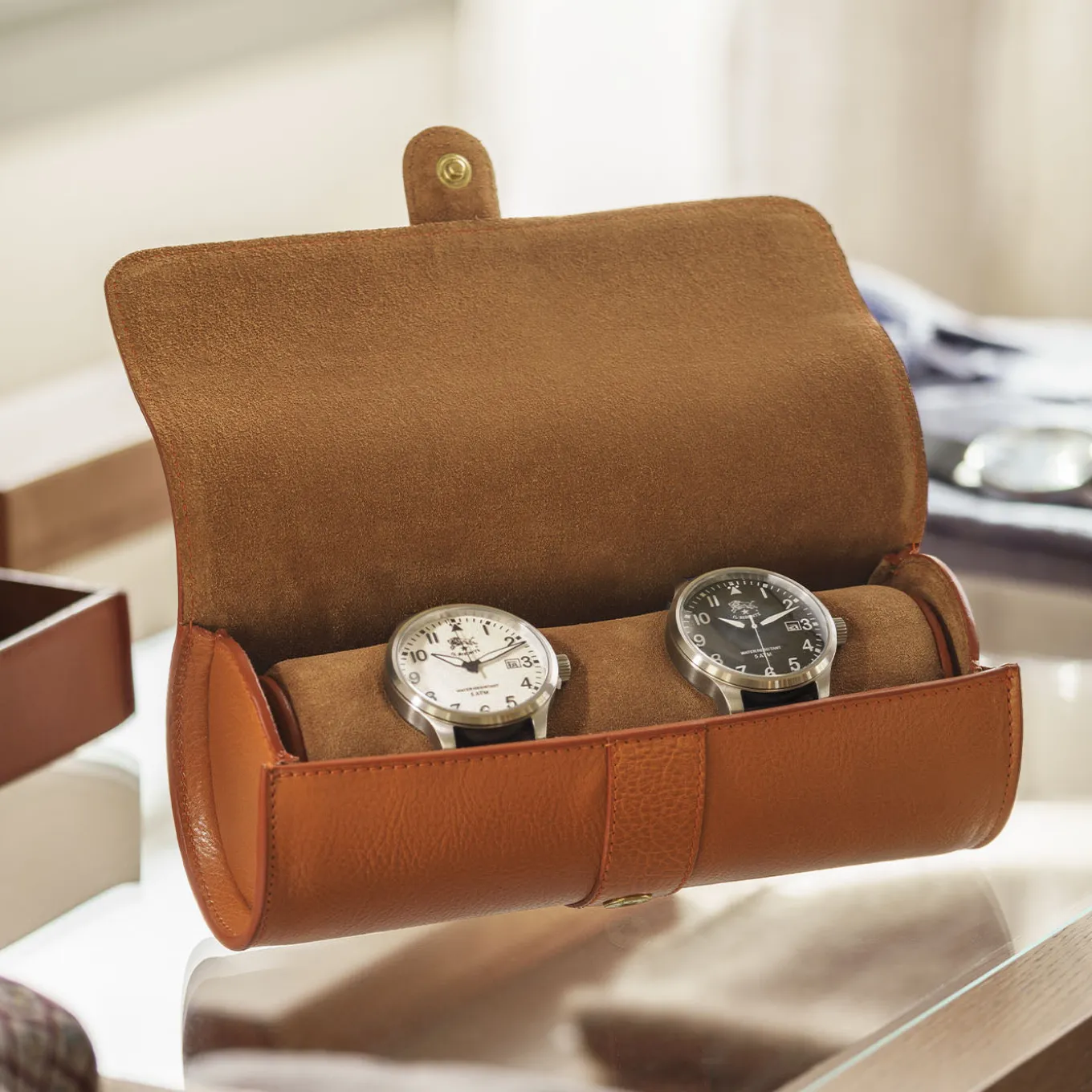 Caramel Leather Watch and Jewelry Case