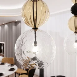 Caruso 1-light Fumè, Crystal Clear and Black Murano Glass Pendant Lamp