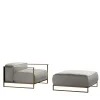 Casilda Set of White Armchair and Pouf with Gold Frame
