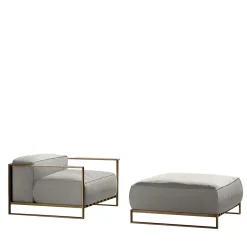 Casilda Set of White Armchair and Pouf with Gold Frame