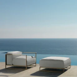 Casilda White Pouf with Gold Frame