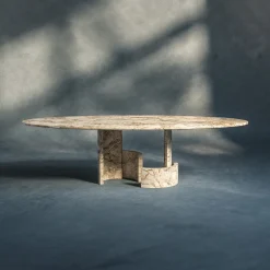 CC Oval Beige Marble Dining Table