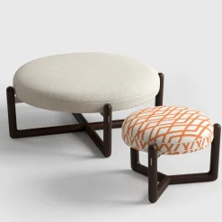 Cecil White and orange iroko wood outdoor pouf