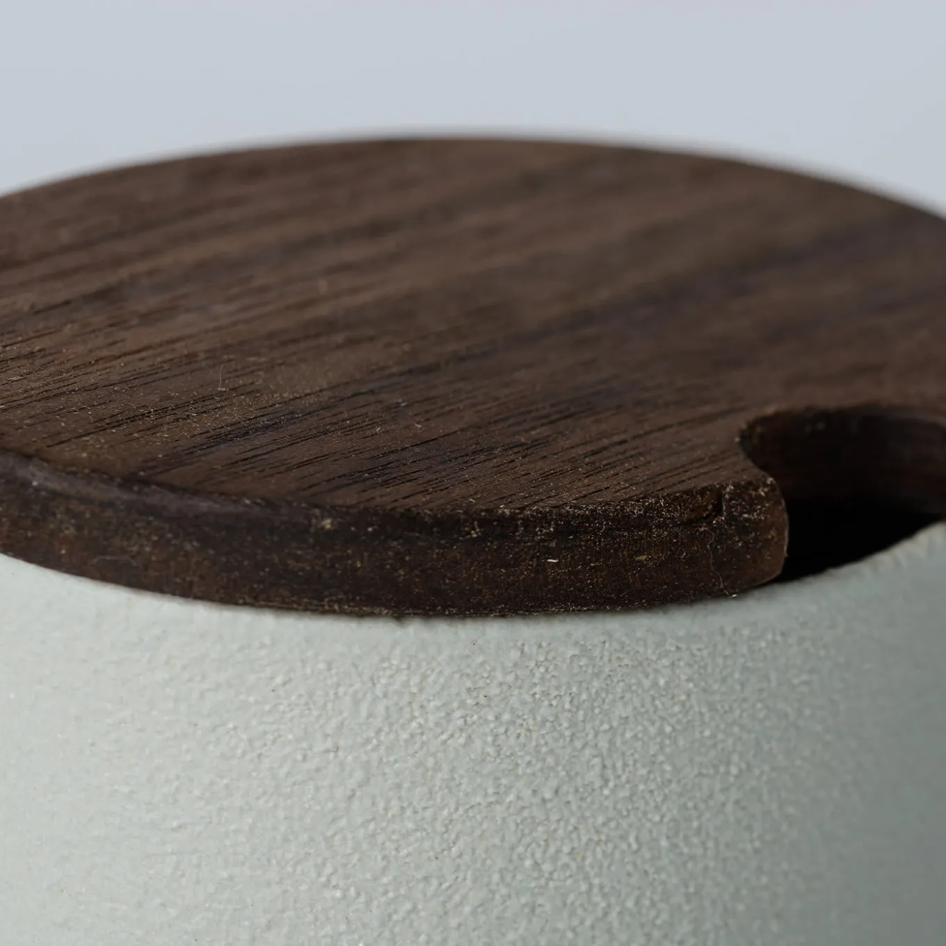 Ceramic Sugar Bowl with Wooden Lid and Small Ceramic Cups