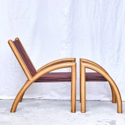 Chaise Okoume Wood And Brown Leather Chaise Longue