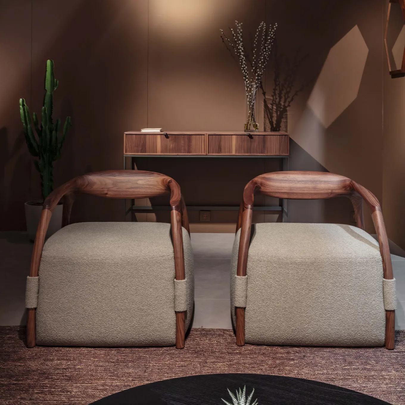 Chassis Canaletto Walnut Solid Wood Armchair & Fabric Upholstery