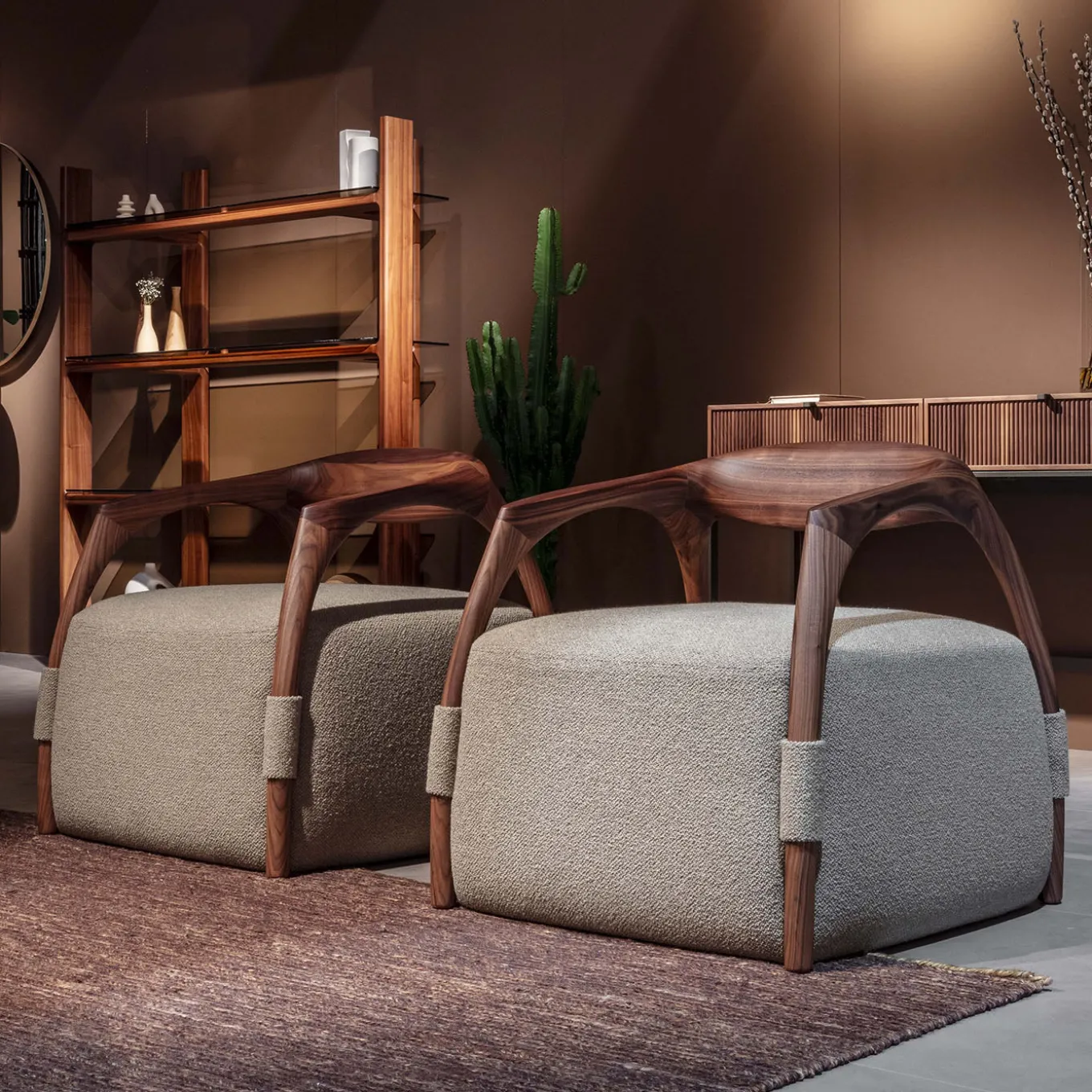 Chassis Canaletto Walnut Solid Wood Armchair & Fabric Upholstery