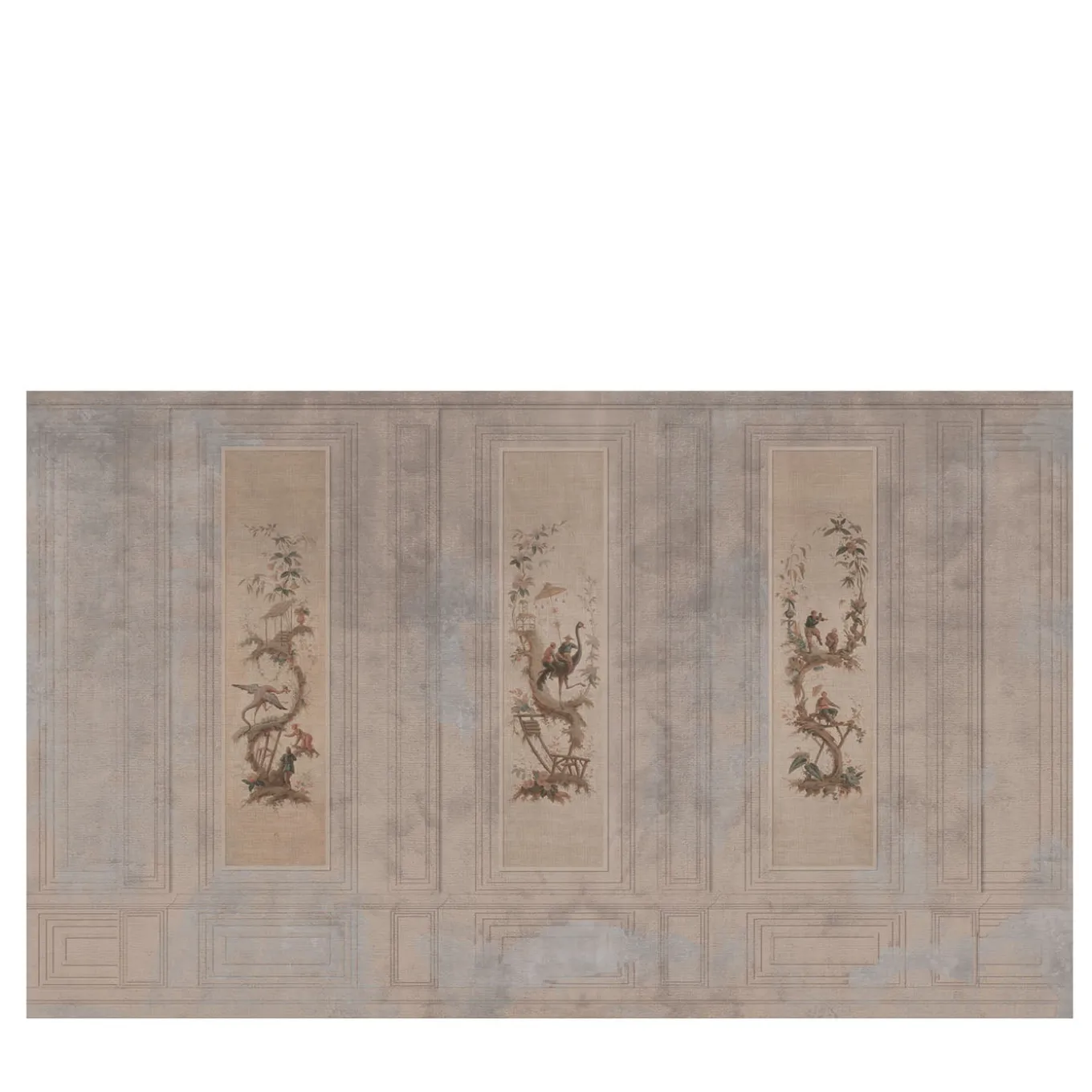 Chinoiserie beige and light blue with architectural elements Wallpaper