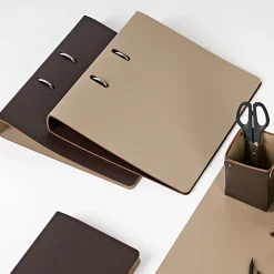 Chocolate and cappuccino leather vide poche and miu box set
