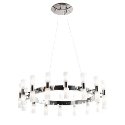 Chrome and White Glass Chandelier