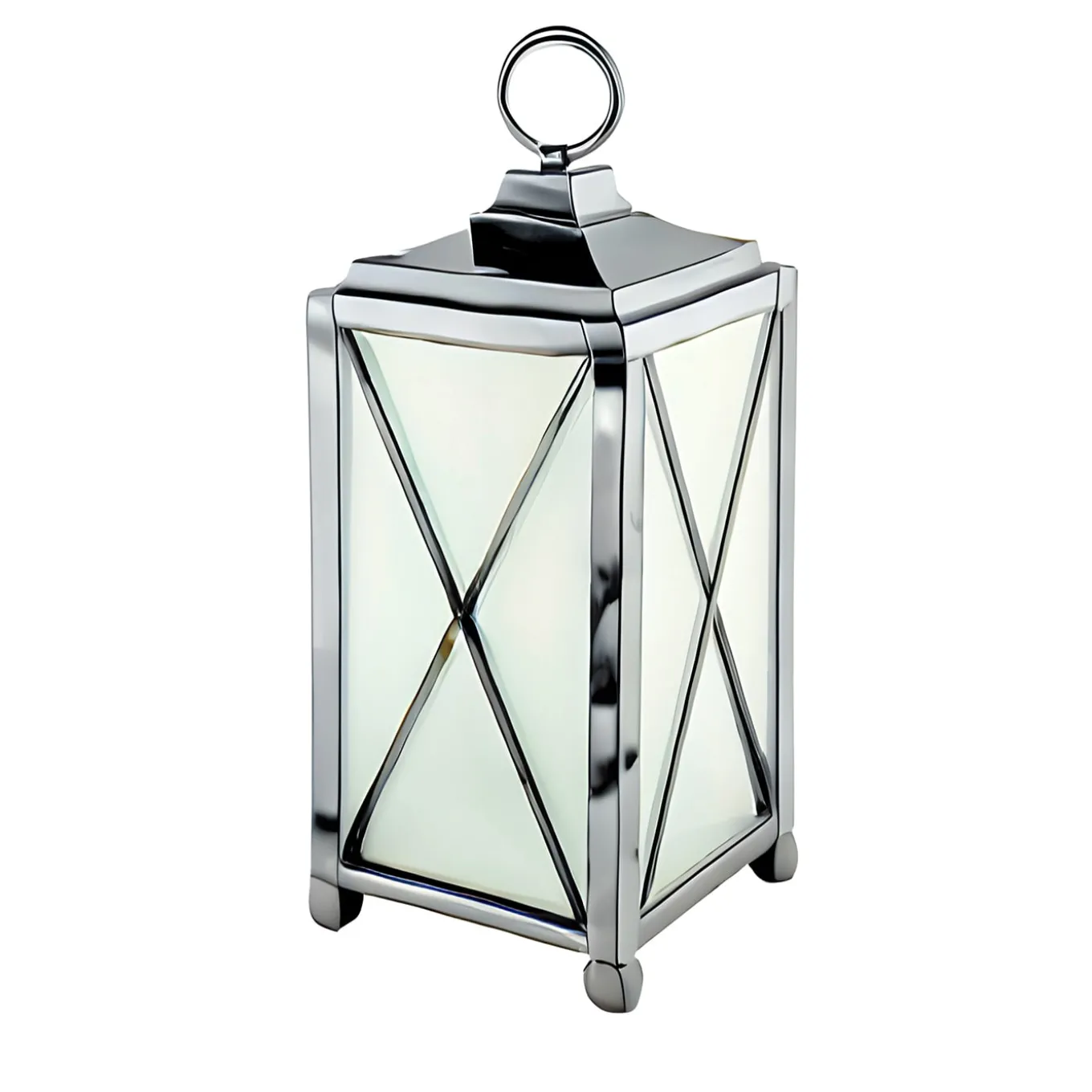 Chrome Outdoor Lantern With Cross Decorations
