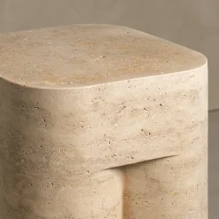 Chunky Classic Roman Travertine Side Table