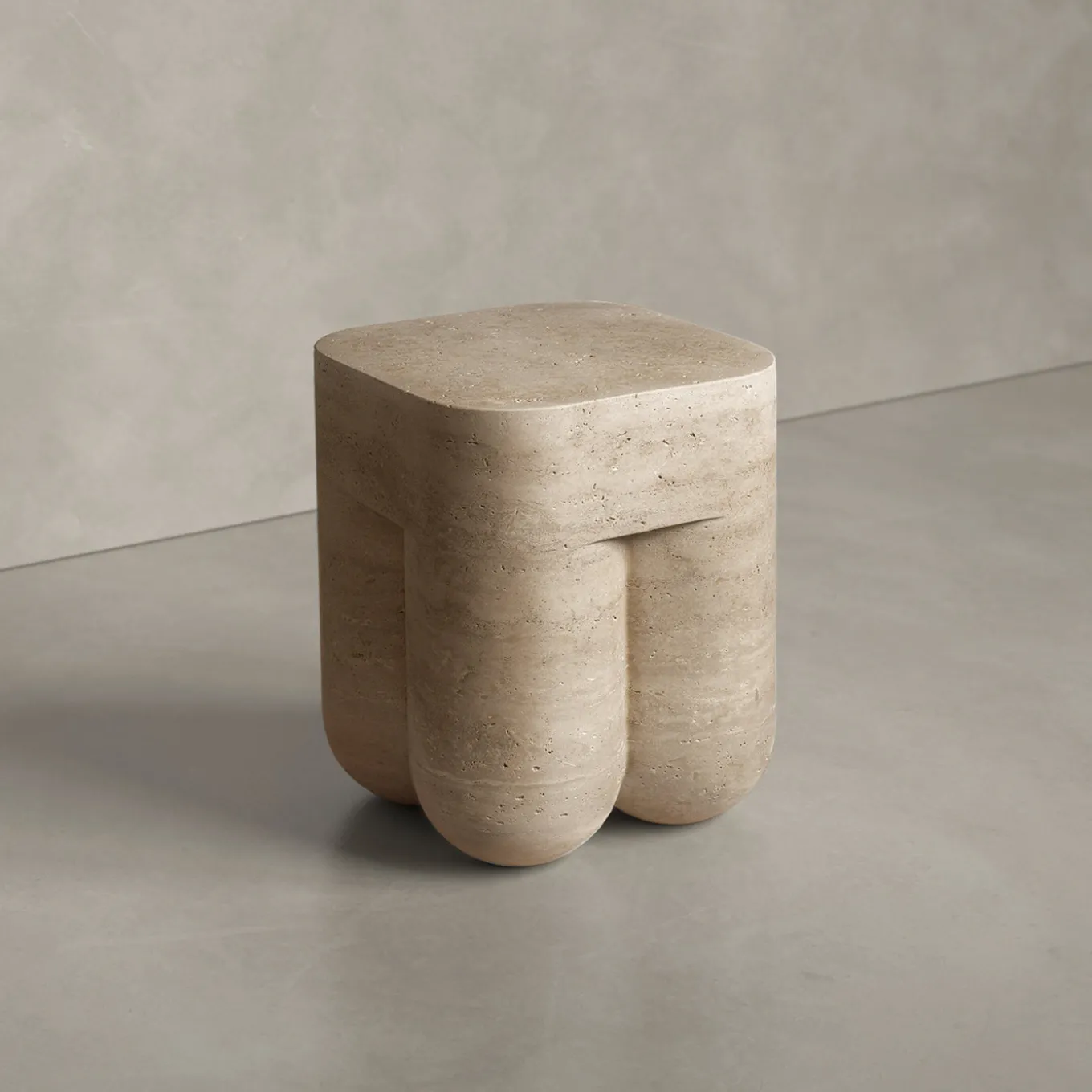 Chunky Classic Roman Travertine Side Table