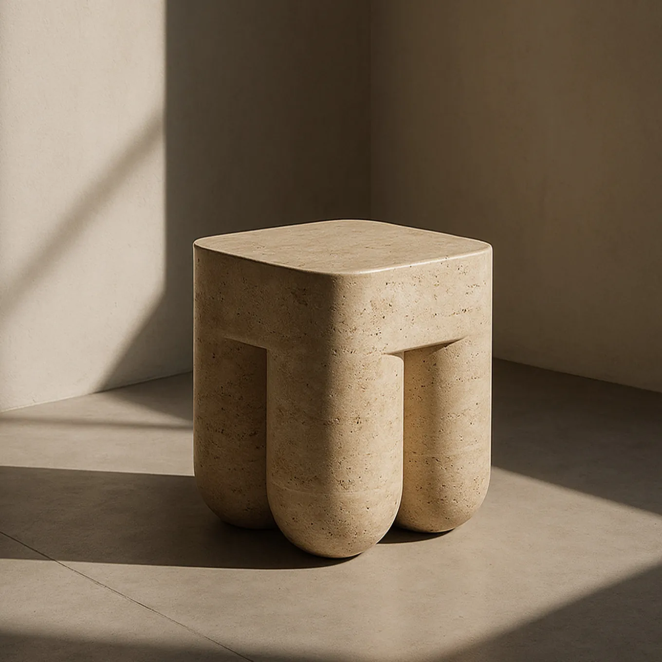 Chunky Classic Roman Travertine Side Table