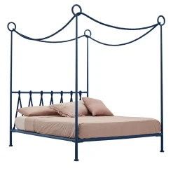 Cima Blue Iron Canopy Double Bed by Sovrappensiero Design Studio