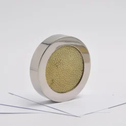 Circular Light-Green Shagreen Leather Paperweight by Nino Basso