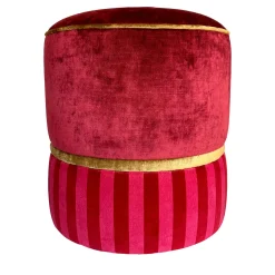 Circus Embroidered Strawberry-Pink & Bronze Pouf