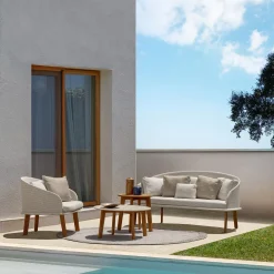 Cleo Beige Accoya Wood Tub Armchair by Marco Acerbis