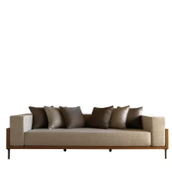 Cleo Beige Teak Wood 3-Seat Sofa