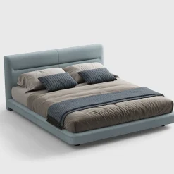 Clermont Light Blue wood and fabric bed