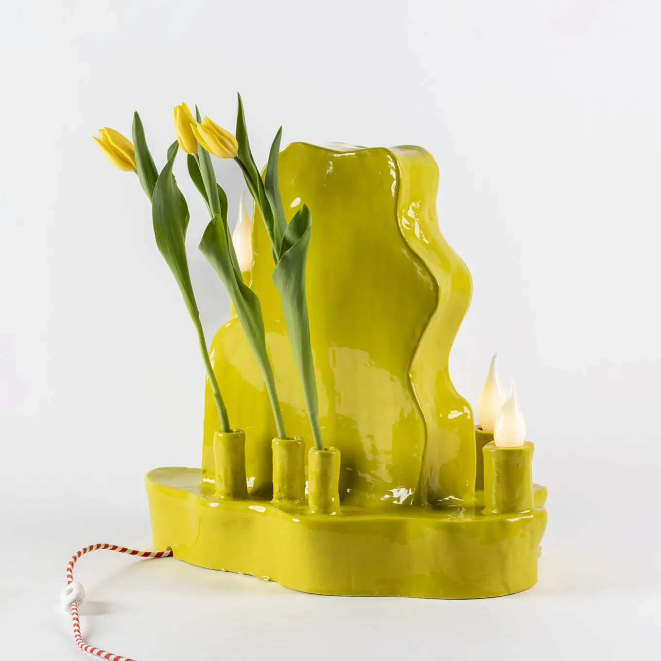 Clouds Yellow Ceramic Table Mirror with Light by Onka Allmayer-Beck