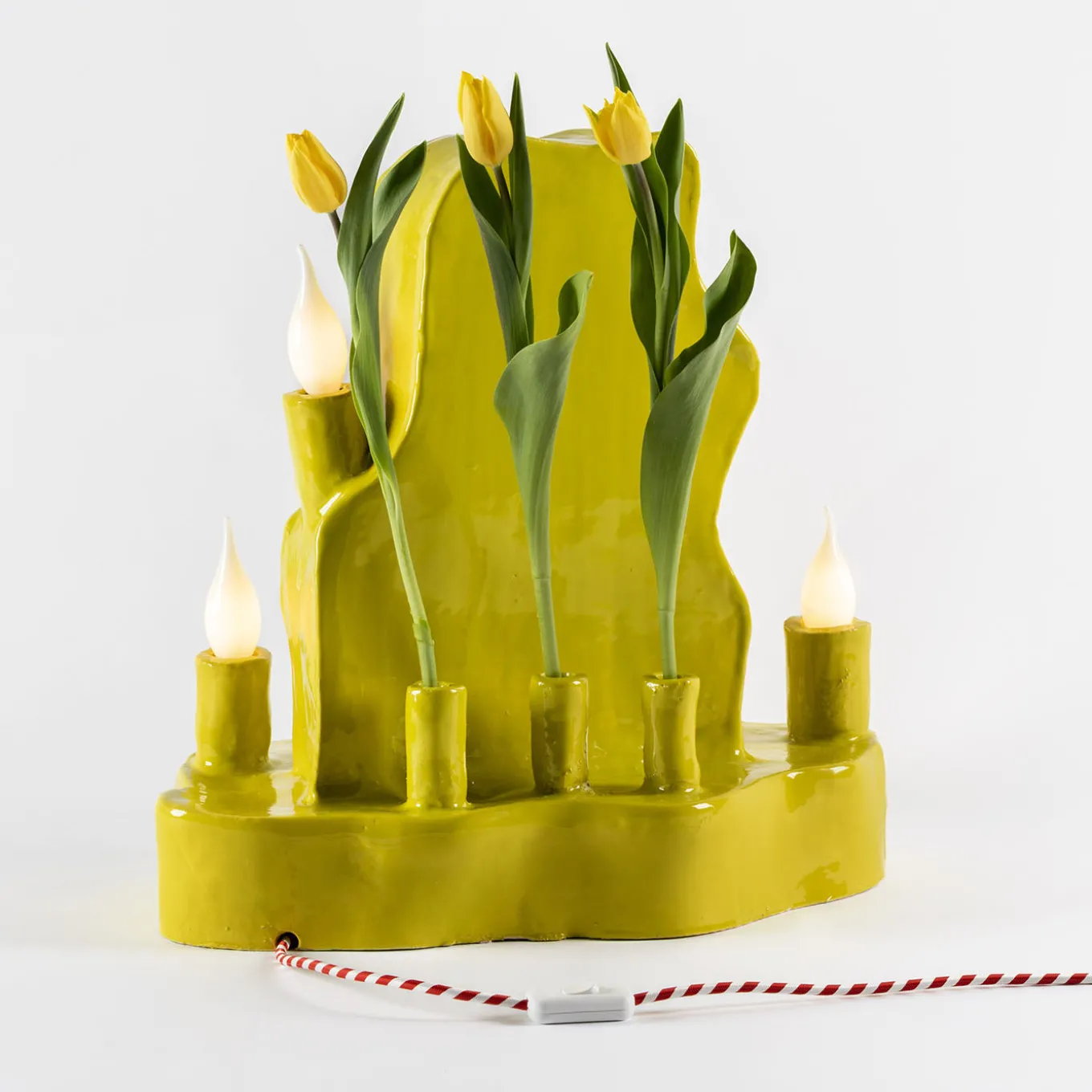 Clouds Yellow Ceramic Table Mirror with Light by Onka Allmayer-Beck