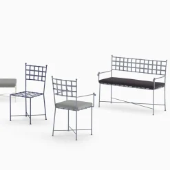 Club Slate-Blue Wrought Iron Bench