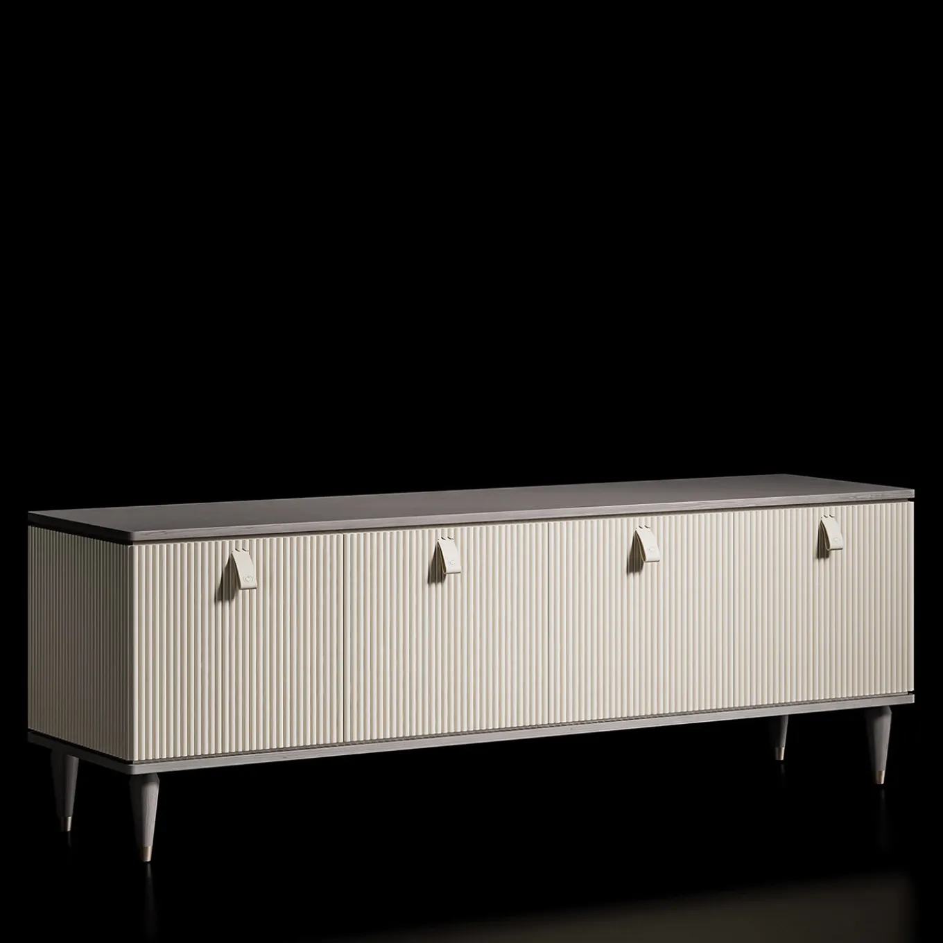Cocoon Beige Wood Sideboard Brass Accents