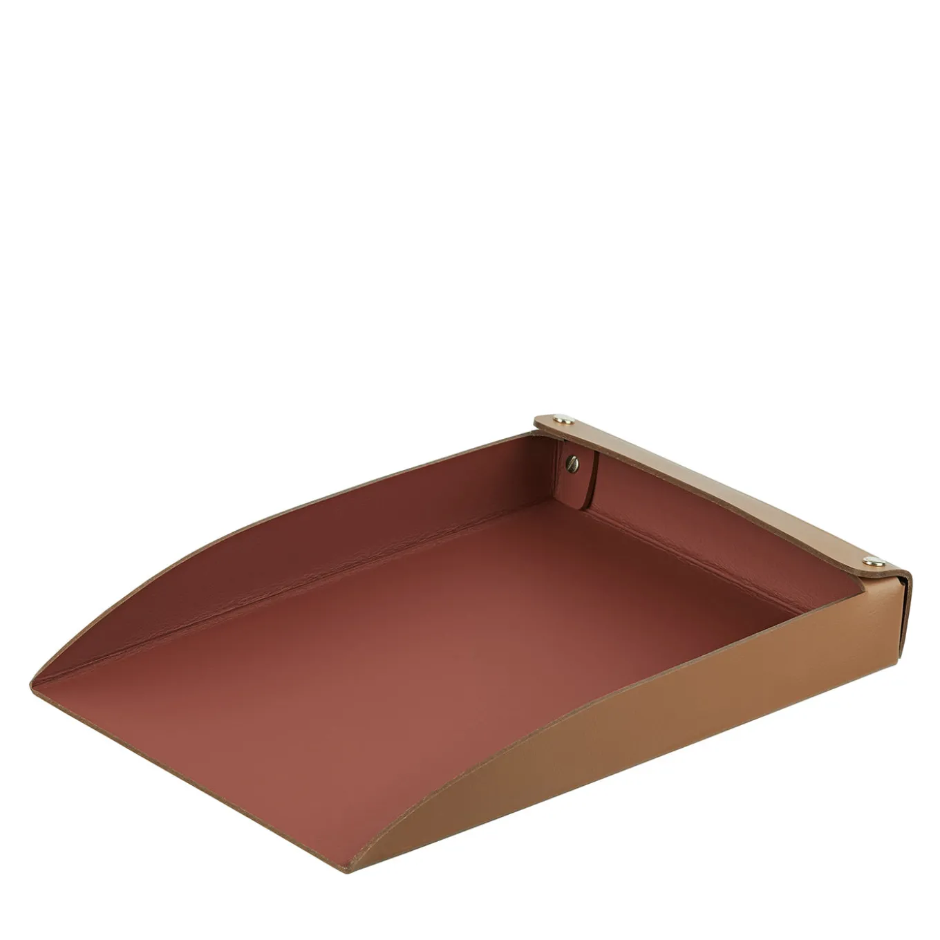 Cognac and bordeaux leather paper tray