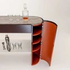 Collectionist Console With Top in Gray Travertine Marble