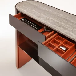 Collectionist Console With Top in Gray Travertine Marble