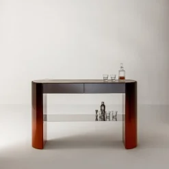 Collectionist Console With Top in Gray Travertine Marble