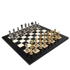 Contemporary Oriental Brass and Wood Chess Set
