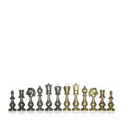 Contemporary Oriental Brass and Wood Chess Set
