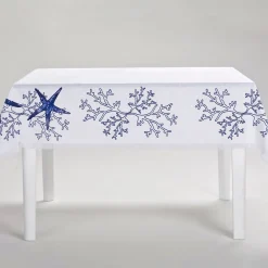 Corallo Blu Rectangular White Tablecoth